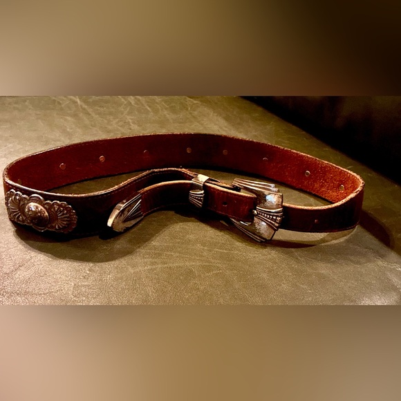 Vintage Brown Leather Belt with Silver Accents